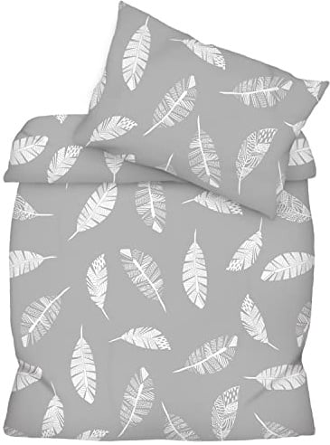 Amilian Bettwäsche Set 1x Bettbezug: 120 x 90 cm und 1x Kopfkissenbezug 40x60 cm mit Hotelverschluss Bettgarnitur 120x90 cm für Sommer und Winter Feder Grau