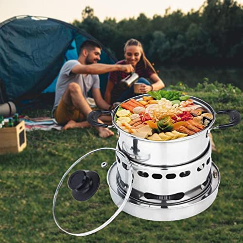 XRDSHY Spirituskocher Innenraum Mit Topf Campingkocher, Camping-Spiritus Kocher Für Draussen Picknick Feuerkessel Kein Strombedarf Im Wilden Kleinen Topf Kann Zum Camping Verwendet Werden,Silver-16cm