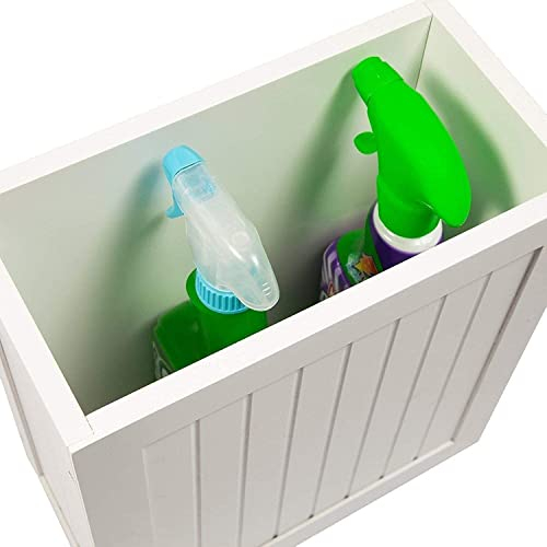 PREMZO Wooden Slimline Shaker Bathroom Storage Unit Toilet Roll Paper Cabinet Compact Box Multi-Purpose Cleaning Tidy Box Organiser 35-H x 28-W x 14-D cm (WHITE)