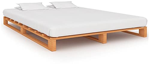 RONGQI Palettenbett, Bett, Bettgestell, Jugendbett, Schlafzimmer Komplett, Schlafzimmer Bett, Bed Fram, Braun Massivholz Kiefer 120×200 cm