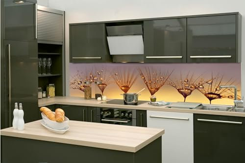 Dimex Küchenrückwand Folie Selbstklebend Tropfen AUF LÖWENZAHN 260 x 60 cm | Klebefolie - Dekofolie - Spritzschutz für Küche | Made in EU