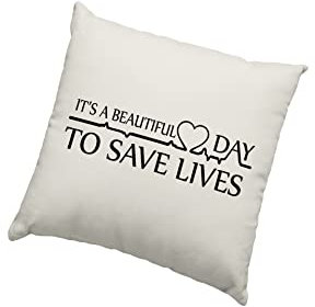 Greys Cushion Cover - It's a Beautiful Day To Save Lives Scatter Cushion Home Accessory Pillow Bedroom Hospital TV Show Merch My Person - Natural Canvas 40x40cm