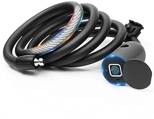 eLinkSmart Digital Cable Lock Fingerprint, 150cm Long Keyless Steel Cable Lock for Bike, Electric Bike, Scooter, Motorcycle, Door, Waterproof