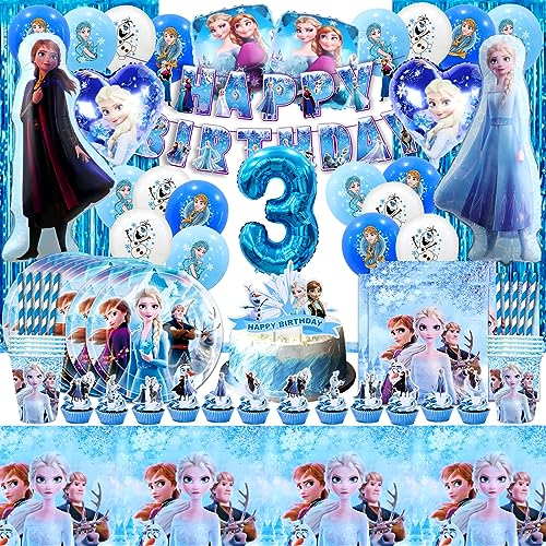 106 Pcs Froze Geburtstagsdeko 3 Jahre, Elsa Geburtstagsparty Ballon 3, Froze Partygeschirr Set, Froze Luftballon Elsa, Froze Cake Decoration 3, Froze Pappteller Und Becher, Elsa Tischdeko Geburtstag