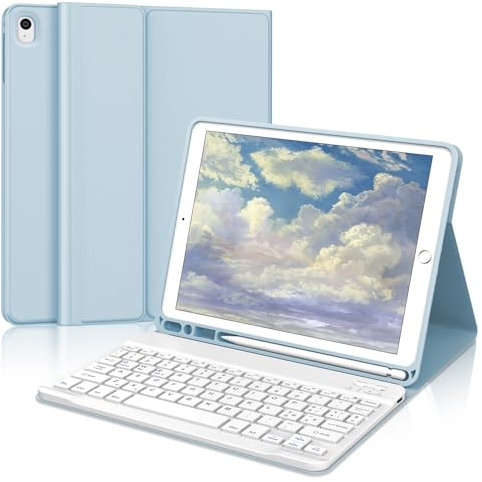 SENGBIRCH iPad 9a/8a/7a Gen Cover Tastiera, iPad 10,2 Custodia Tastiera, iPad 9 Generazione Cover con Tastiera per iPad 9a/8a/7a Generazione, Smart Cover & Bluetooth Tastiera per iPad, Azzurro