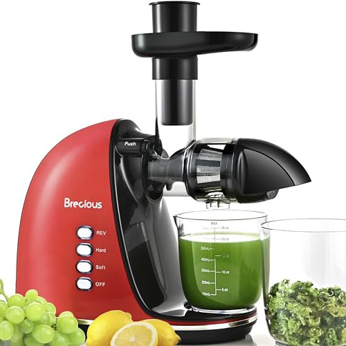Exprimidor de masticaje lento, exprimidor de prensa fría Brecious con 2 modos de velocidad y motor silencioso, máquinas de exprimidores de verduras y frutas con función inversa, exprimidor de apio,
