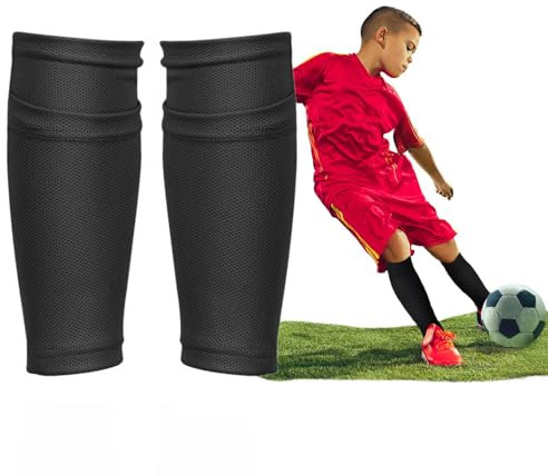 AMFUN Football Shin Pad Sleeves, Shin Pad Socks with Pocket Holding Shin Pads, Breathable Leg Sock Sleeve for Football Games Beginner Teenagers Adults-1 Pair Black-M