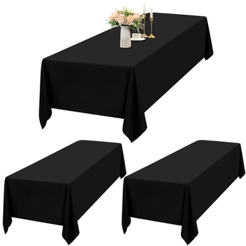 Teruntrue 2 Packungen Schwarze Rechteckige Polyester-Tischdecke 153 x 260 cm, Wasserfest, Schmutzabweisend, Für 6-8 Personen, Ideal für Innen- und Außenanwendungen