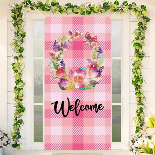Tür Banner Ostern Türabdeckung 90x180cm - Frohe Ostern Banner Osterhase Veranda-Schild Türbanner Dekoration Ostern Party Hintergrund Abdeckung Osterbanner für Außen Innen Haustür Wand (C, OneSize)