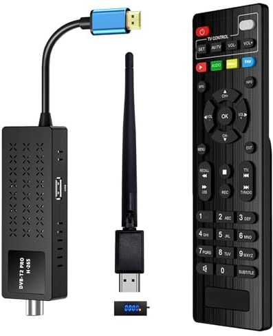 Decoder DVB-T2, Decoder Digitale Terrestre2024-2025, HD1080P H265 HEVC Principale 10-Bit,Con USB WiFi-MT 7601 Stick, Supporto HDMI/DLNA/PVR/Multimedia [Telecomando 2-in-1 con controllo TV]