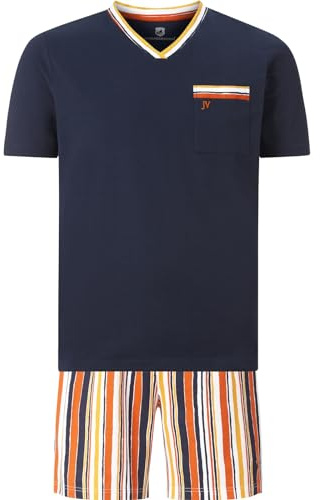Jan Vanderstorm Herren Kurzer Schlafanzug Fredstein | |Set | 2-teilig |Streifenmuster | Kontrastdetails |Monogrammstickerrein | Elastikbund |reine Baumwolle | große Größen L-7XL