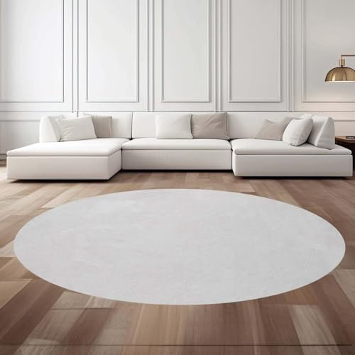 Taracarpet Fellteppich Kunstfell Waschbar - Hasenfell Imitat, Kaninchenfell, Kurzfell | Flauschiger Teppich für Wohnzimmer, Bettvorleger Schlafzimmer - Weiß 120x170 cm Oval