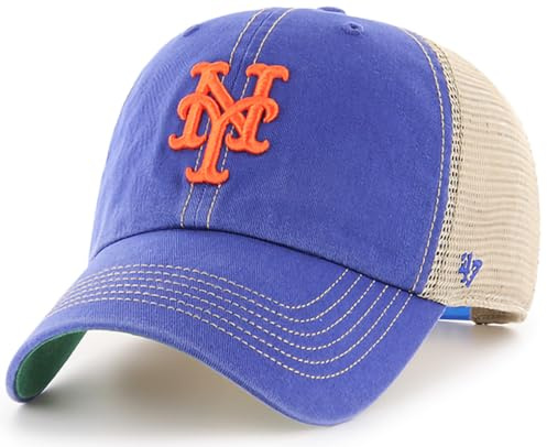 47 MLB Trawler Trucker-Mütze mit Primär-Logo, Team-Farbe, Netzstoff, verstellbar, Einheitsgröße für Erwachsene, New York Mets, Einheitsgr��e