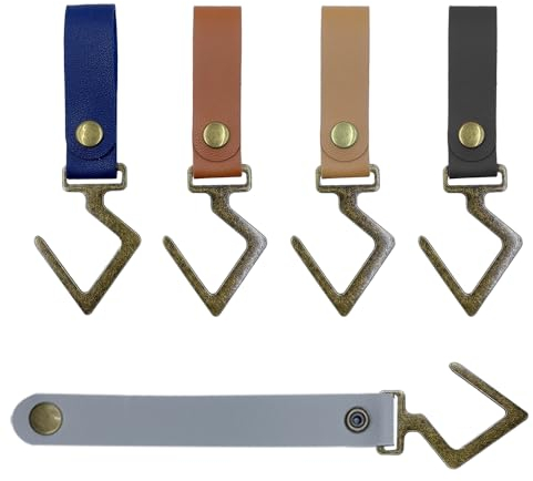 ONEBO 5 Stück Leder-S-Haken,Metall-Dreieckshaken mit Lederschlaufe,Lederriemen mit Haken,zum Aufhängen, Campinghaken, Lenker-Haken für Mantel, Handtuch, Küche, Badezimmer(5 Farben)