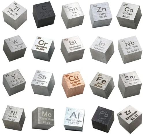 Ruuizksa 20-Teiliges Metall-Elemente-Würfel-Set, Wolfram-Würfel-Set für eine Periodensystem-Sammlung (0,39/10 Mm)