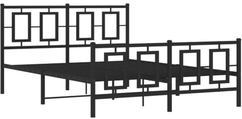 vidaXL Bettgestell, Bettrahmen mit Kopfteil Fußteil, Bett mit Lattenrost Metallfüßen, Gästebett Doppelbett Metallbett, Metall Schwarz 140x200cm