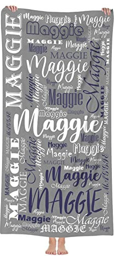 Jodimitty Strandtuch Personalisiert Name Mikrofaser/Polyester Baumwolle Strandtuch Sandfrei Schnelltrocknend Leicht, Alle Text Muster Strandhandtuch, 60x120cm/76x152cm/90x180cm (Grau)