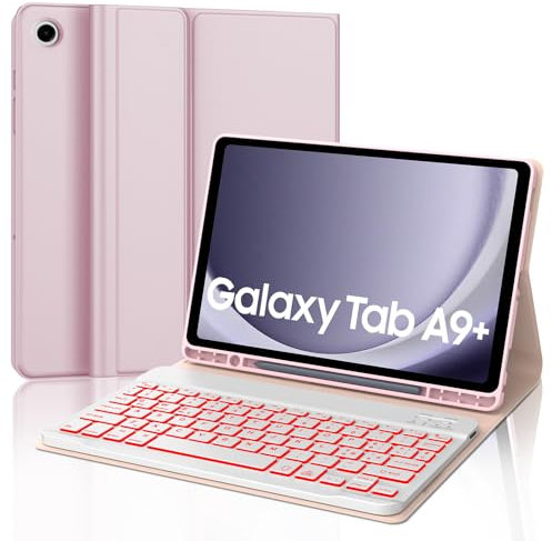 JADEMALL Custodia con Tastiera per Samsung Tab A9+ 11 2023, Italiana QWERTY Tastiera Retroilluminata Bluetooth con Portapenne per Tablet Samsung A9 Plus 11 2023, Rosa