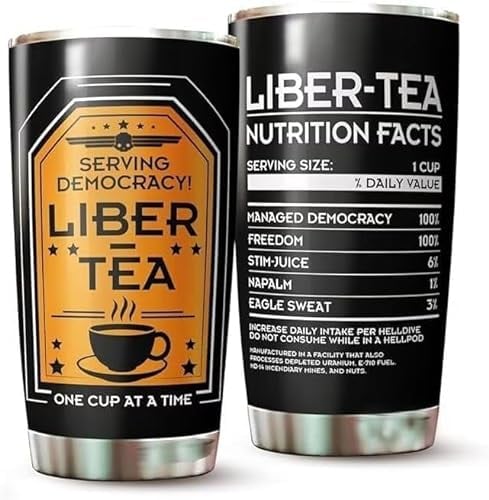 Dasfie Liberty Tea Travel Mug with Lid - Coffee Tumbler 20oz Stainless Steel Double Wall Vacuum Insulated for Gaming and Camping (Black)