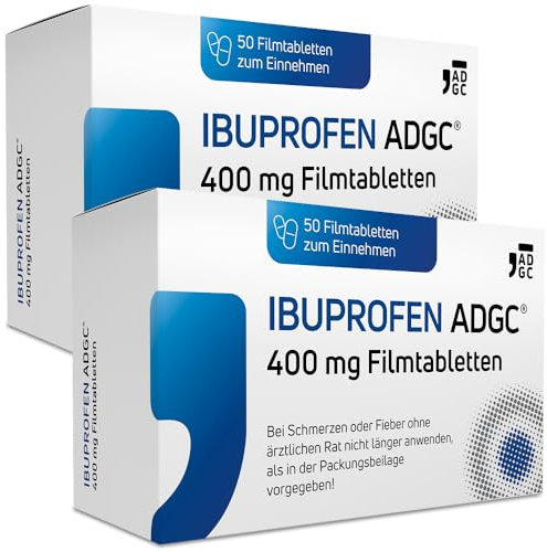 IBUPROFEN ADGC® 400mg Set 2x 50 Stück - gegen leichte bis mäßige Schmerzen wie Kopfschmerzen, Zahnschmerzen und Regelschmerzen sowie Fieber