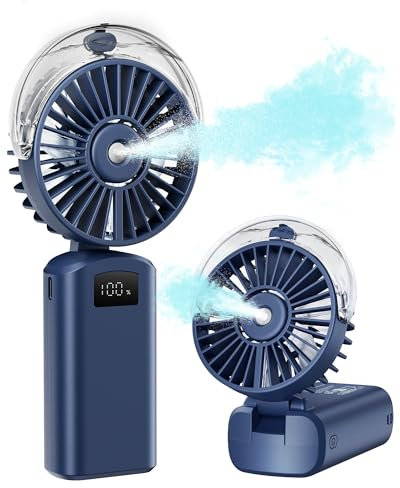 Gaiatop Portable Misting Fan, 180° Foldable Handheld Mister Fan, 2000mAh Rechargeable Spray Water Mist Fan, 3 Speed Mini Personal Fan, Cooling Water Fan for Travel, Office, Outdoor-Blue