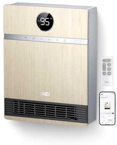 Dreo Smart Wall Heater, 30° Outlet Felce, 1500 W, termostato regolabile, controllo remoto, timer, Easy Mount Heater per uso interno, funziona con Alexa
