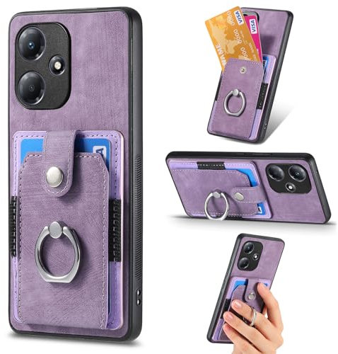 Rfvzubemok Compatible avec Infinix Hot 30i Coque,Compatible avec Infinix Hot 30i NFC (PC+TPU+PU) 3 en 1 Kickstand Fente de Carte Housse de téléphone Purple