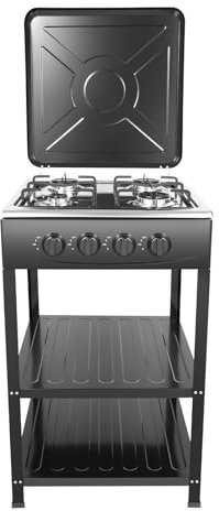 Gasherd mit 4 Brennern, Outdoor-Herd mit abnehmbarem Aufbewahrungsständer, Edelstahl-Propangaskocher, mit windblockierender Abdeckung für Camping, Picknick, Zuhause, Wohnmobil, Grill