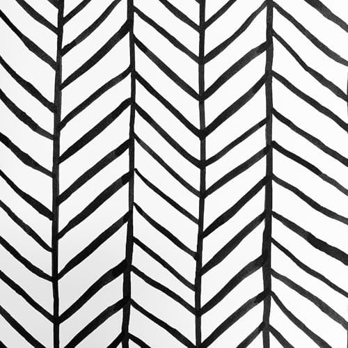 Tinicor Geometric Self Adhesive Wallpaper, Black White Herringbone Stripes Wallpaper, Peel and Stick Wallpaper, Waterproof Vinyl Wall Paper for Living Room Bedroom Bathroom Kitchen 44 × 300 cm