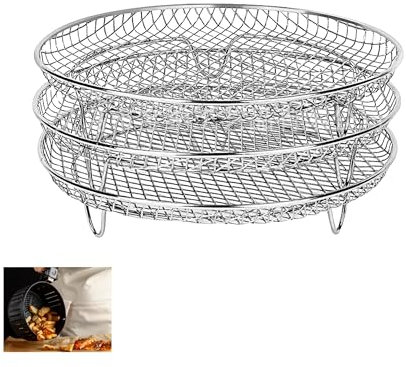 3 Pcs Air Fryer Stackable Rack Air Fryer Accessories 8inch 304 Stainless Steel Cooking Rack Air Fryer Basket Tray Multi-Layer Dehydrator Rack for Air Fryer and Oven(Round)