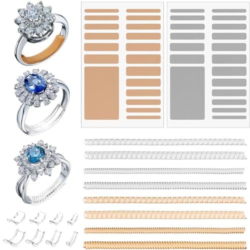 AHEJIOO Ring Verkleinerung Unsichtbar, 56 Stück Ringverkleinerer Set, Ringgrößenversteller Spiralförmig, Ringeinlage zum Verkleinern für Damen und Herren, Passend für Alle Ringgrößen