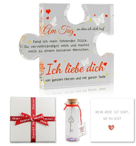 Romantisch Puzzle Ich Liebe Dich Geschenke Für Sie Und Ihn Mit Liebesgrußkarte & Wunschflasche & Schmuck-Geschenkbox Acryl Puzzleteile Desktop-Dekorationen Geschenke Für Valentinstag Jahrestag