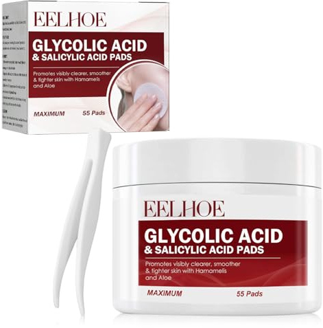 55 pcs Glykolsäure Peel Pads mit Glycolic Acid & Salicylsäure | Glykolsäure Tiefenreinigung Repair Pads,für Hautunreinheiten Poren Verkleinern Reduziert Acne und Akne mit Pinzette
