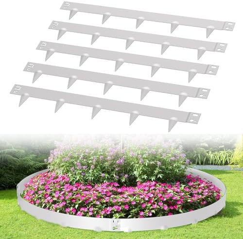 Ansobea Rasenkante Metall,beeteinfassung Metall,Mit Dornen für einfache Bodeninstallation 100x15cm Beeteinfassung Mähkante Palisade Gartenbeet, Grau (Länge 5m - Höhe 15cm)