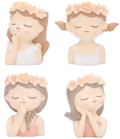 Wzxksoac 4 Pezzi Kit di Vasi per Piante Grasse Piccole Fate con Foro di Drenaggio, Vaso per Cactus da 4 Pollici per Interni, Vasi di Fiori Carini e Unici, Decorazioni Durevoli