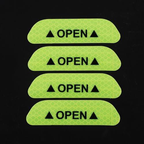 4 PCS Reflective Car Door Warning Stickers, Night Visibility Car Door Open Safety Sign, Prompt Decals, Anti-Collision Protective Strips(Green)