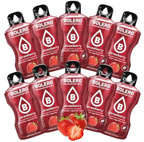 BOLERO Fraise | 10 sticks 9g de Poudre pour Boisson sans sucre à la Stevia | Sans Conservateur ni colorants artificiels, Faible en calories, il convient pour toute la Famille