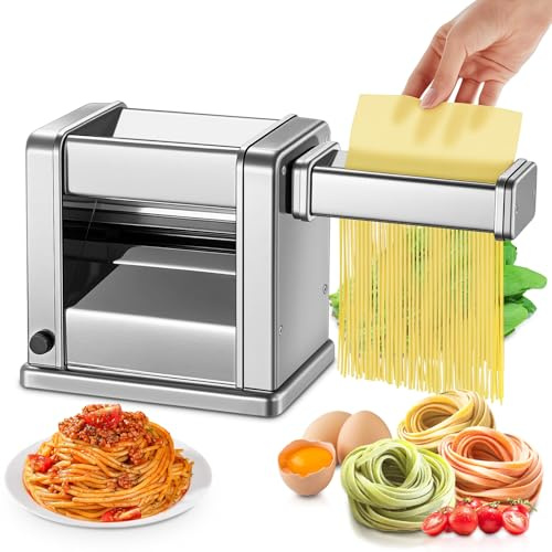 FOHERE Electric Pasta Maker Machine, Adjustable Thickness Noodle Maker for Spaghetti, Fettuccine, Lasagna & Dumpling Skins | 7-Level Customization, Food-Grade Stainless Steel, Easy Clean
