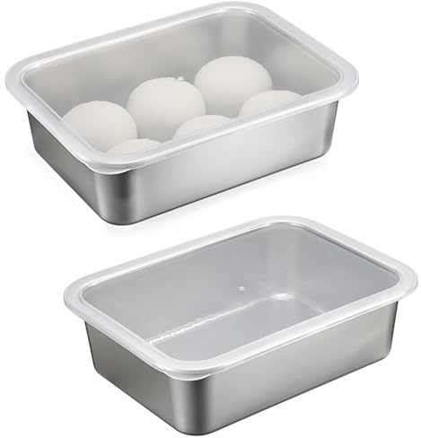 SUMTree 2er Pizzaballenbox mit Deckel Edelstahl Pizzateig Box 36x27x10cm | Pizza Gärbox für Sauerteig, Brotteig, Kuchen, Brot, Obst, Salat, Fleisch, Reste Mehrzweck Teigbox für Sommerparty, Grillparty