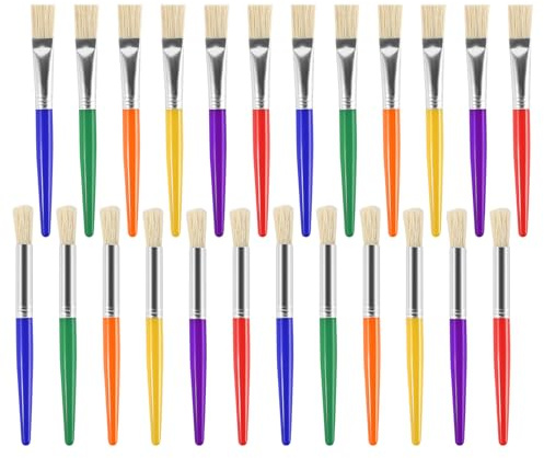 24 Stück Große Pinsel, Flache Pinsel Set Borstenpinsel Pinsel Abwaschbar Stupfpinsel Schablonierpinsel, Künstlerpinsel Set Kreidepinsel für Aquarellmalerei Ölmalerei Acrylmalerei