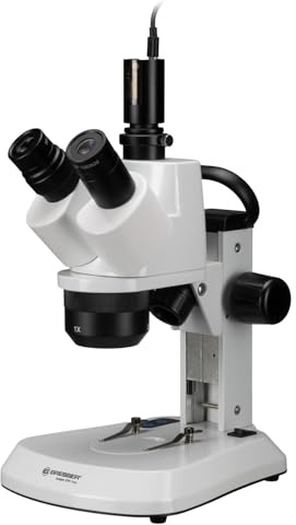 Bresser Trinokulares Stereo-Mikroskop mit 3 Vergrößerungen 10x-40x und Full HD Mikroskopkamera, LED-Beleuchtung, mobil einsetzbar