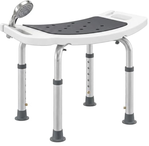 HOMCOM Siège de Douche Réglable en Hauteur Charge Max. 135 Kg Blanc Gris | Tabouret de Douche Ergonomique, Pieds Antidérapants, Alu HDPE