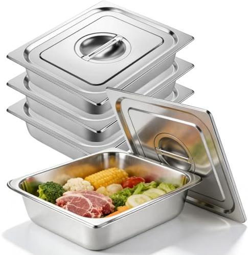 3 Pezzi Vassoio in Acciaio Inox,Teglia Forno Rettangolare con Coperchio,Contenitori per Alimenti Inox,Ciotole per Impanare Inox,Vassoio Acciaio Inox per Marinare Carne,Cotoletta,32,5x26,5x6,5cm