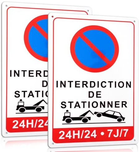 2 Pièces Panneau Interdiction de Stationner, 30 x 20 cm Panneau Stationnement Interdit en Aluminium, Signalétique Parking avec Forage Préalable, Résistant aux UV, Imperméable