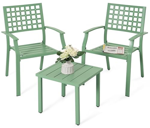 Avestar 3-teiliges Bistroset, wetterfestes kleines Balkonmöbel, 2 stapelbare Metallstühle mit Beistelltisch, Terrassenmöbel mit Lattenrost für Balkon, Poolbereich, Garten, Terrasse, Grünfläche