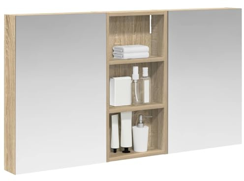 vidaXL Badezimmerschrank-Set 3 pcs 110 x 10,5 x 60,5 cm Holzwerkstoff, Badezimmer-Schrank, rechteckiger LED-Spiegel, moderner Wand-Organizer, praktischer Platzsparer