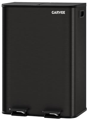 Garvee Poubelle Tri Sélectif Cuisine 2 x 30L à Pédale en Acier Inoxydable | Poubelle à Double Compartiment, Acier Inoxydable Anti‑Traces, 2 Pédales Indépendantes, Fermeture Douce, Bac Amovible