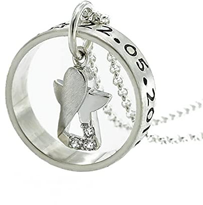 Personalisierte Taufkette mit Schutzengel und Wunschgravur aus Sterling Silber, Taufring mit Silberengel, Taufgeschenk