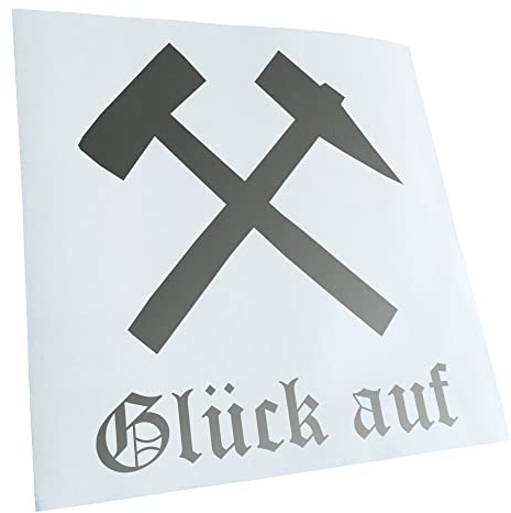 Kiwistar - Autoaufkleber - Silber - 12x10cm Glück auf! - Bergbau - Kumpel - Heckscheibe Auto Aufkleber wetterfest für Kfz LKW Mofa Truck - Sticker außen selbstklebend Tuning Zubehör für Fenster