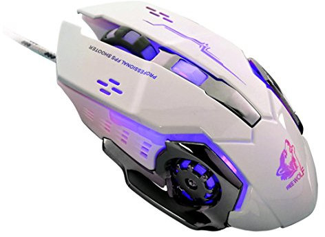 Coloré(TM) Souris Gamer Programmable Souris de Jeux Filaire LED filaire 4000DPI Optique Usb Ergonomique Pro Gamer Gaming Souris Métal Plaque (Blanc)